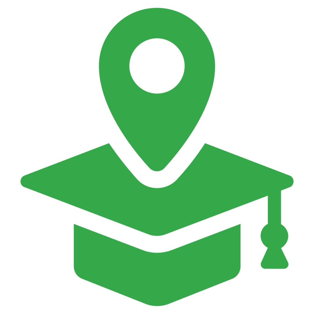 green icon of a cap with a location marker