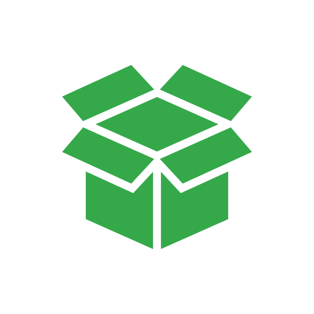 green icon of an open cardboard box